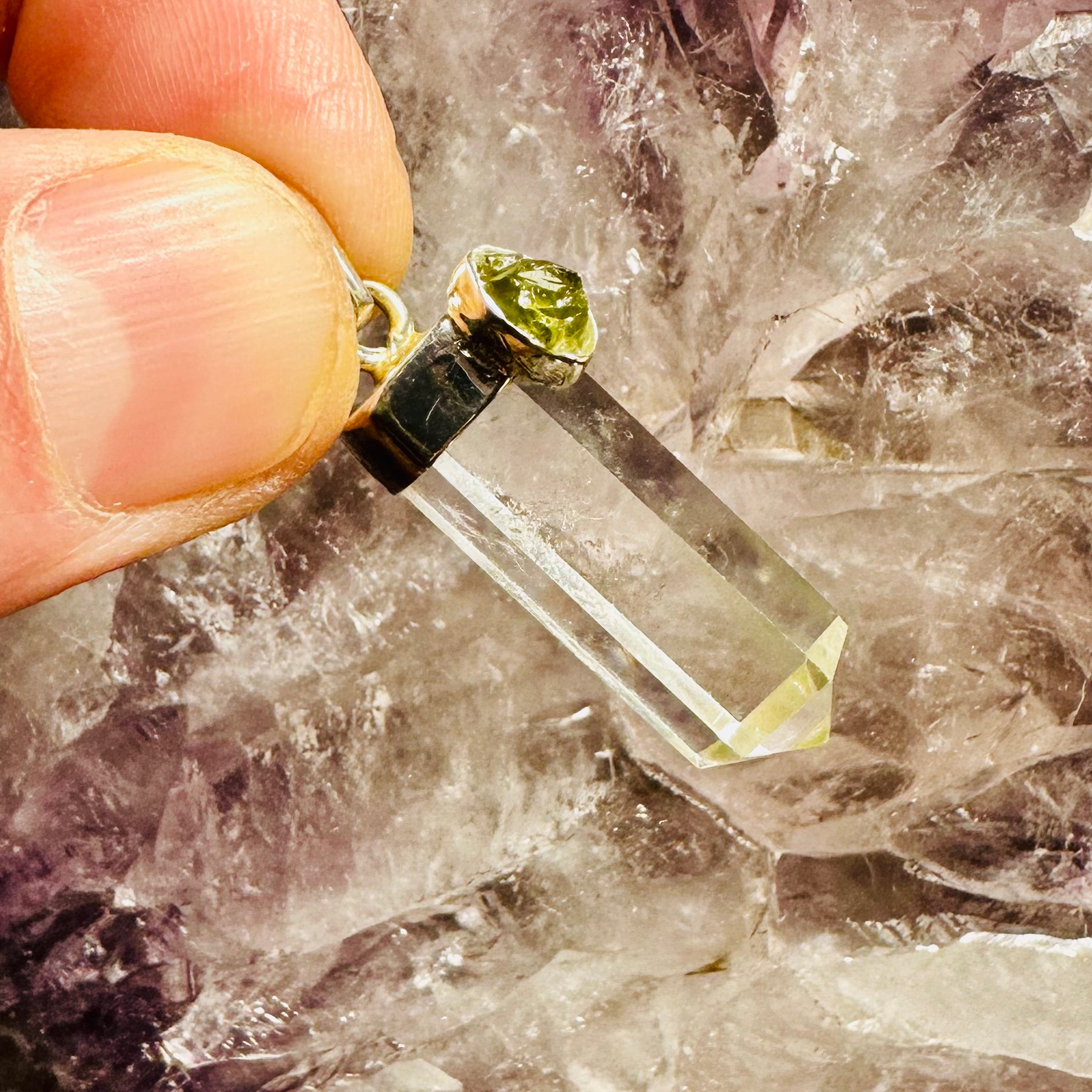 Moldavite And Quartz Pendant