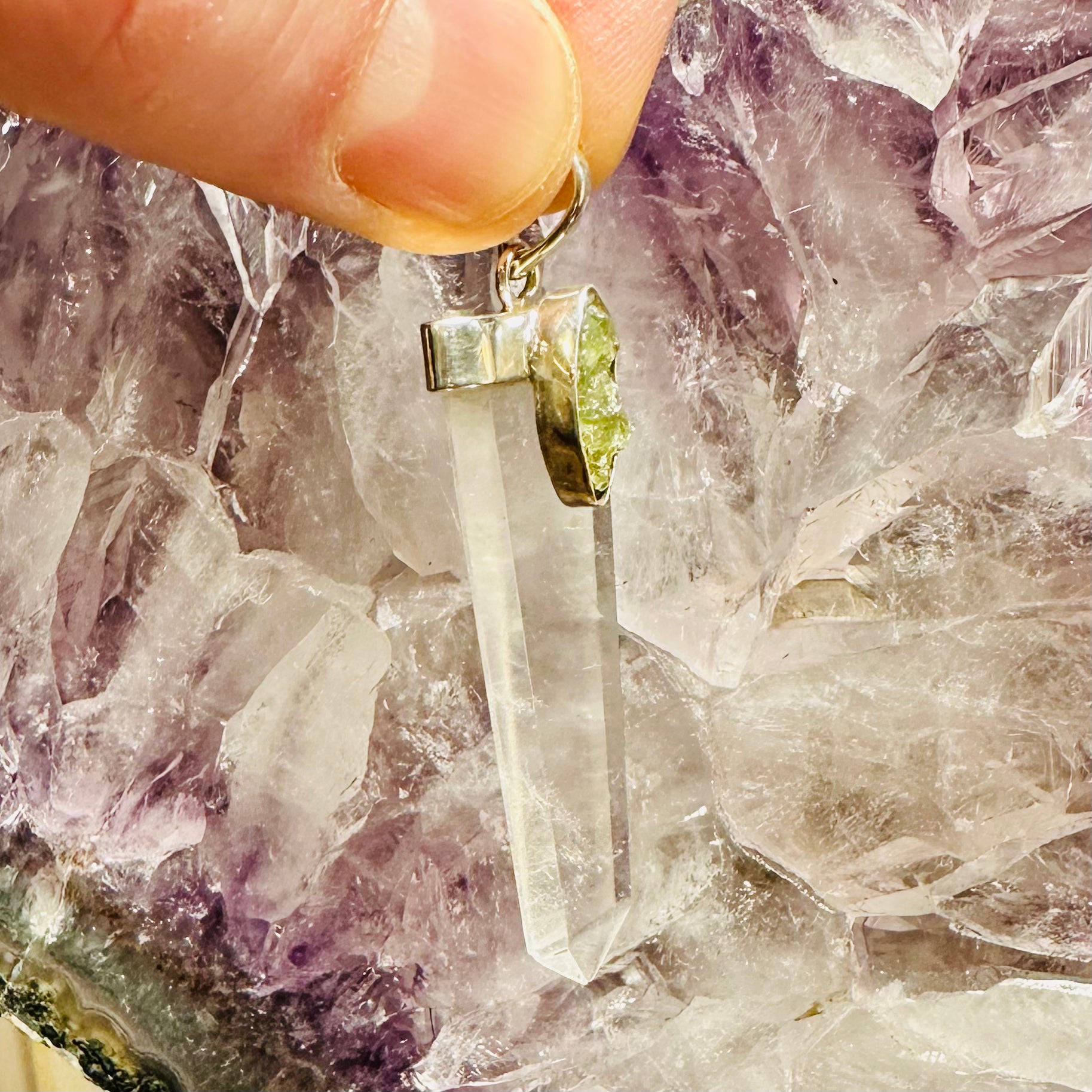 Moldavite And Quartz Pendant