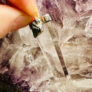 Moldavite And Quartz Pendant