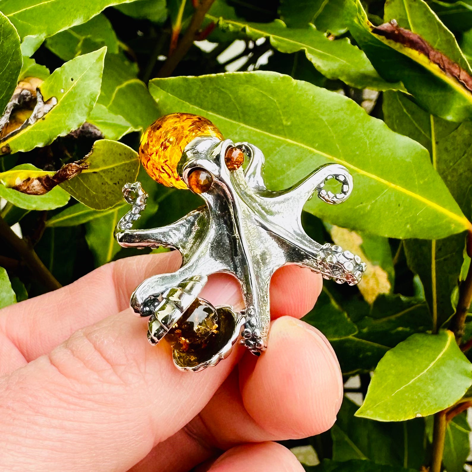 Amber Octopus Brooch