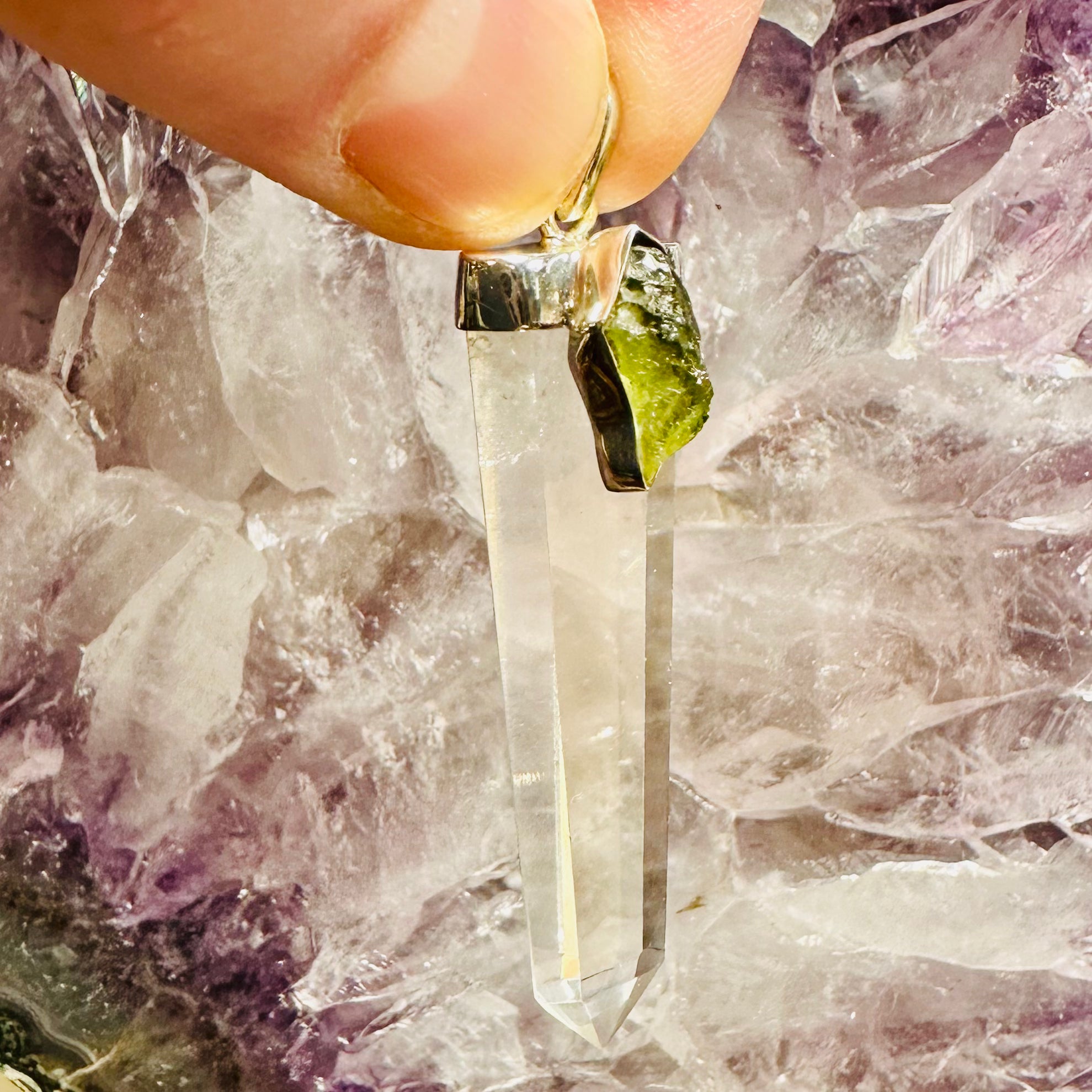 Moldavite And Quartz Pendant