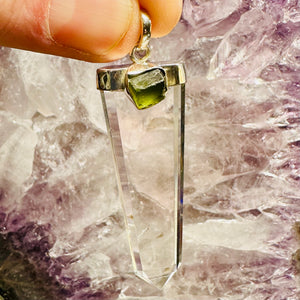 Moldavite And Quartz Pendant