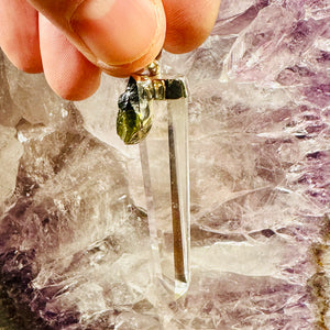 Moldavite And Quartz Pendant