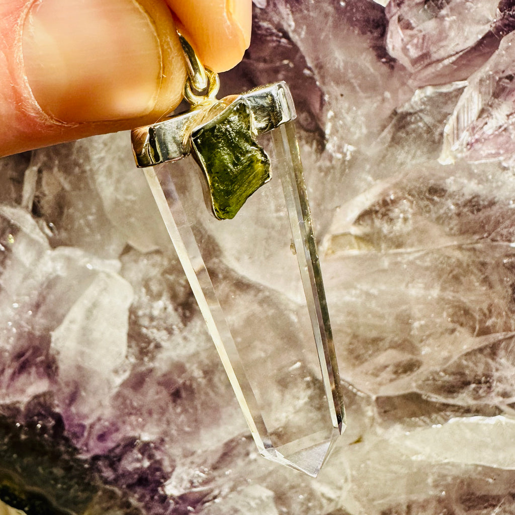 Moldavite And Quartz Pendant