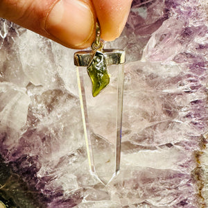 Moldavite And Quartz Pendant