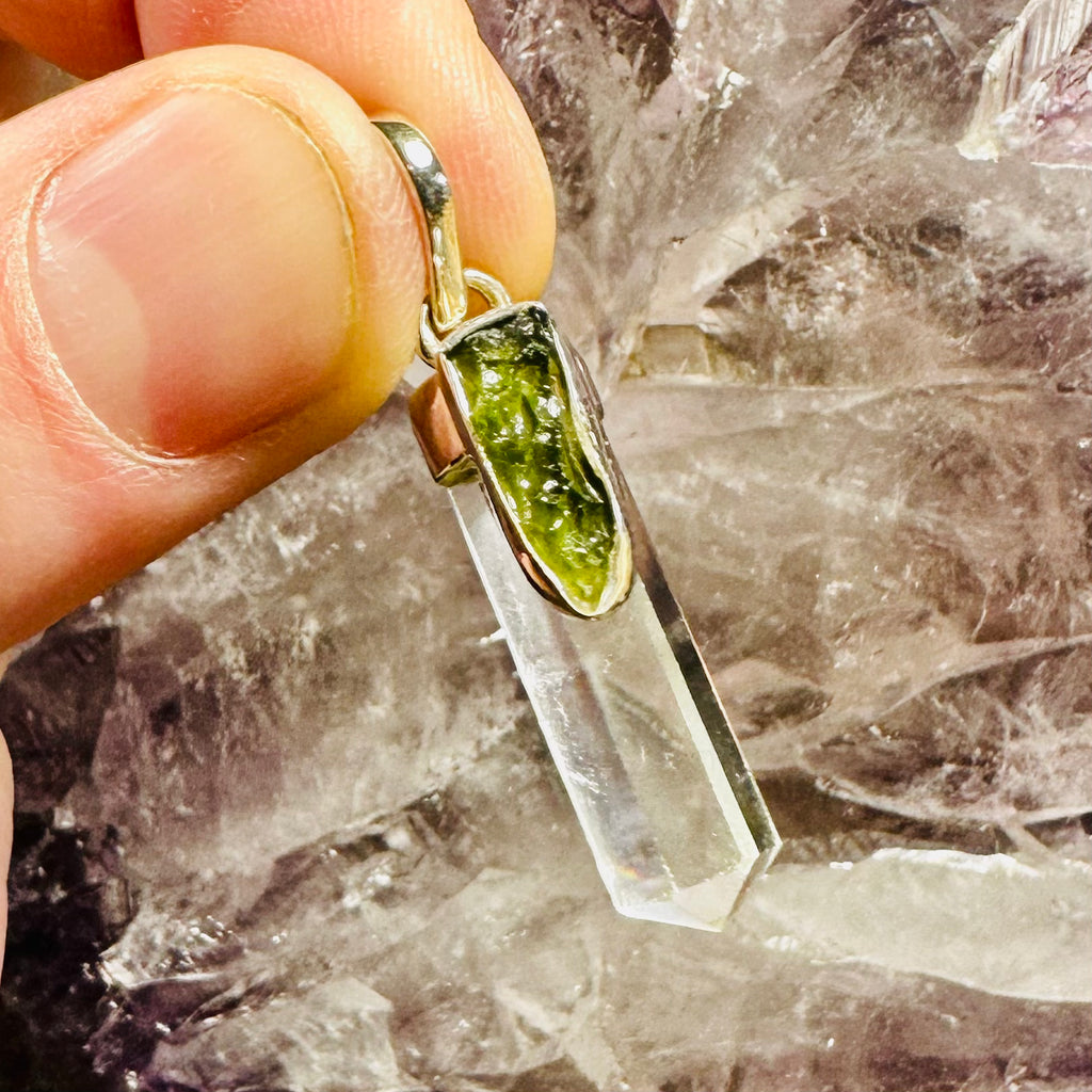 Moldavite And Quartz Pendant