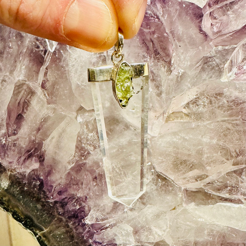 Moldavite And Quartz Pendant