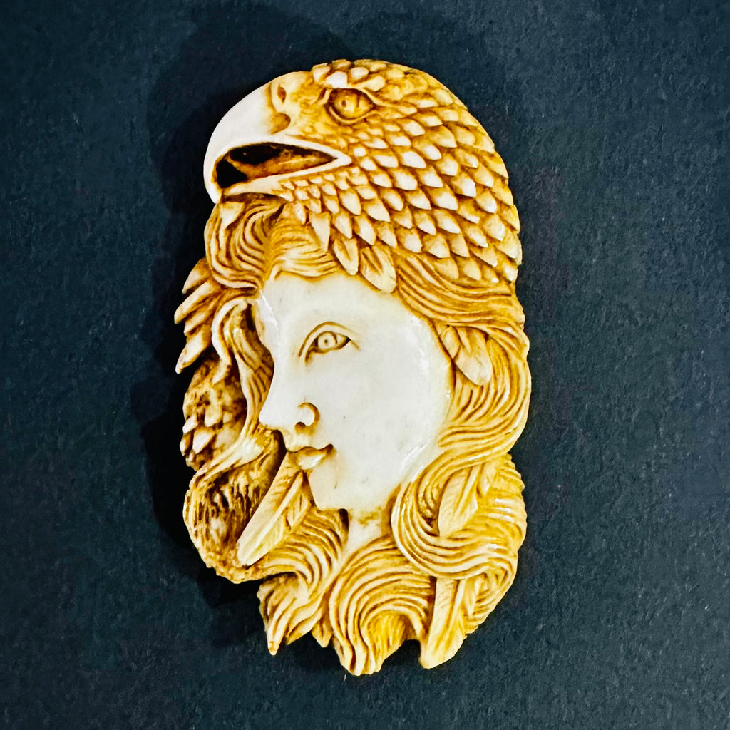 Carved Goddess With Eagle Pendant