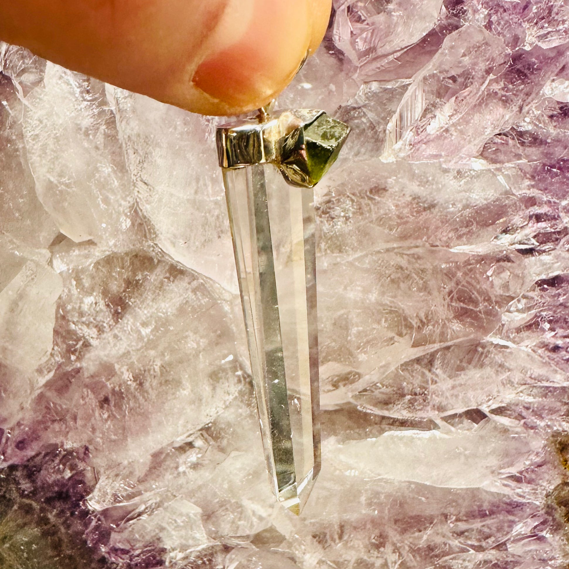 Moldavite And Quartz Pendant