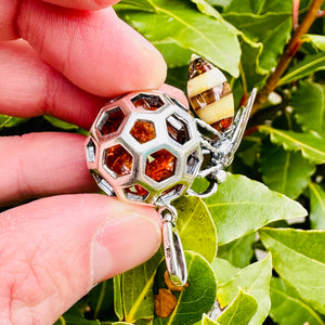 Amber Bee On Amber Filled Honeycomb