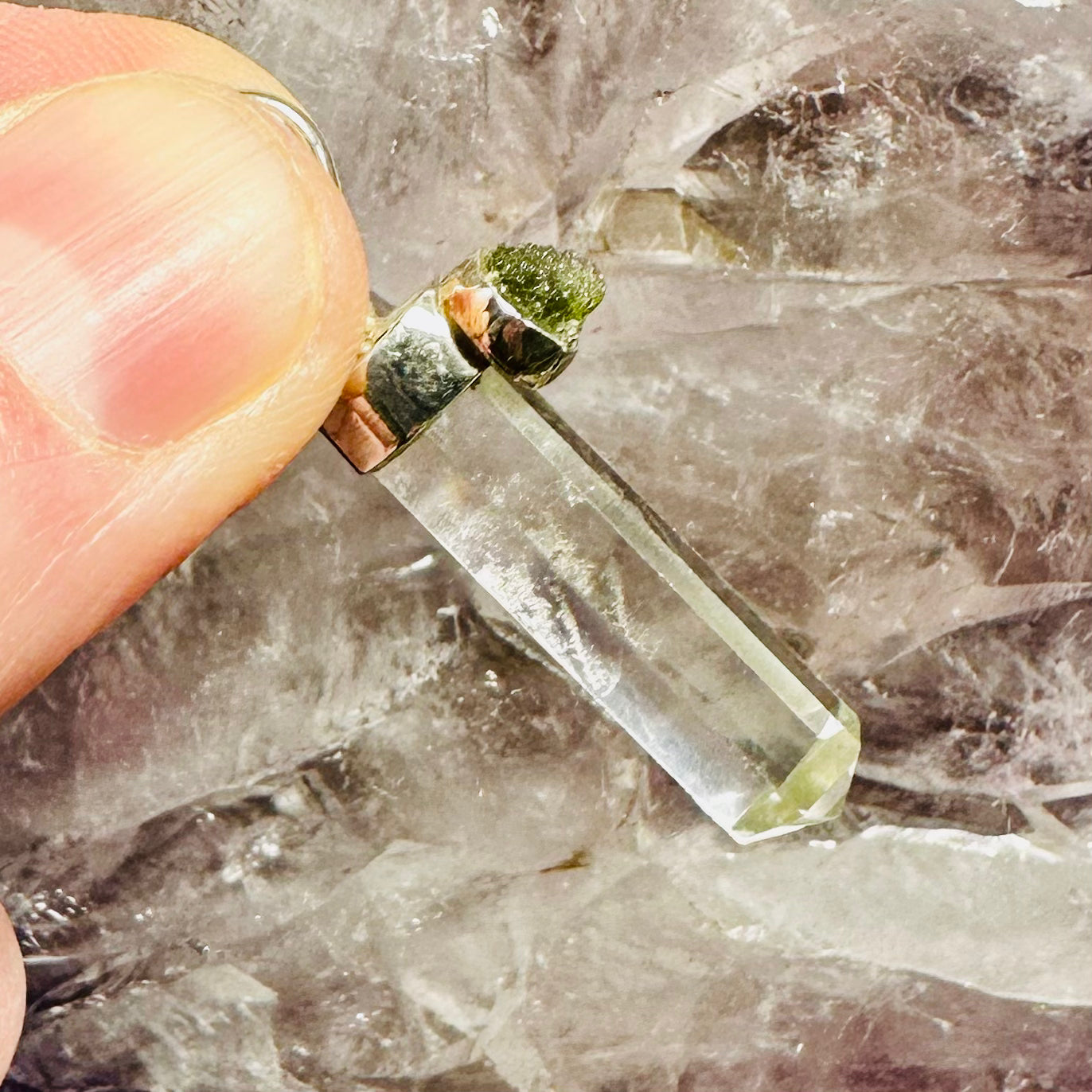 Moldavite And Quartz Pendant