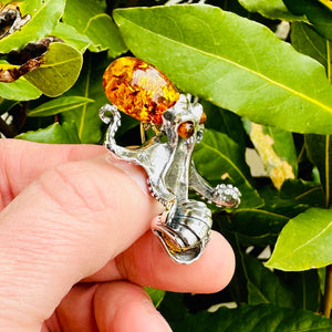 Amber Octopus Brooch