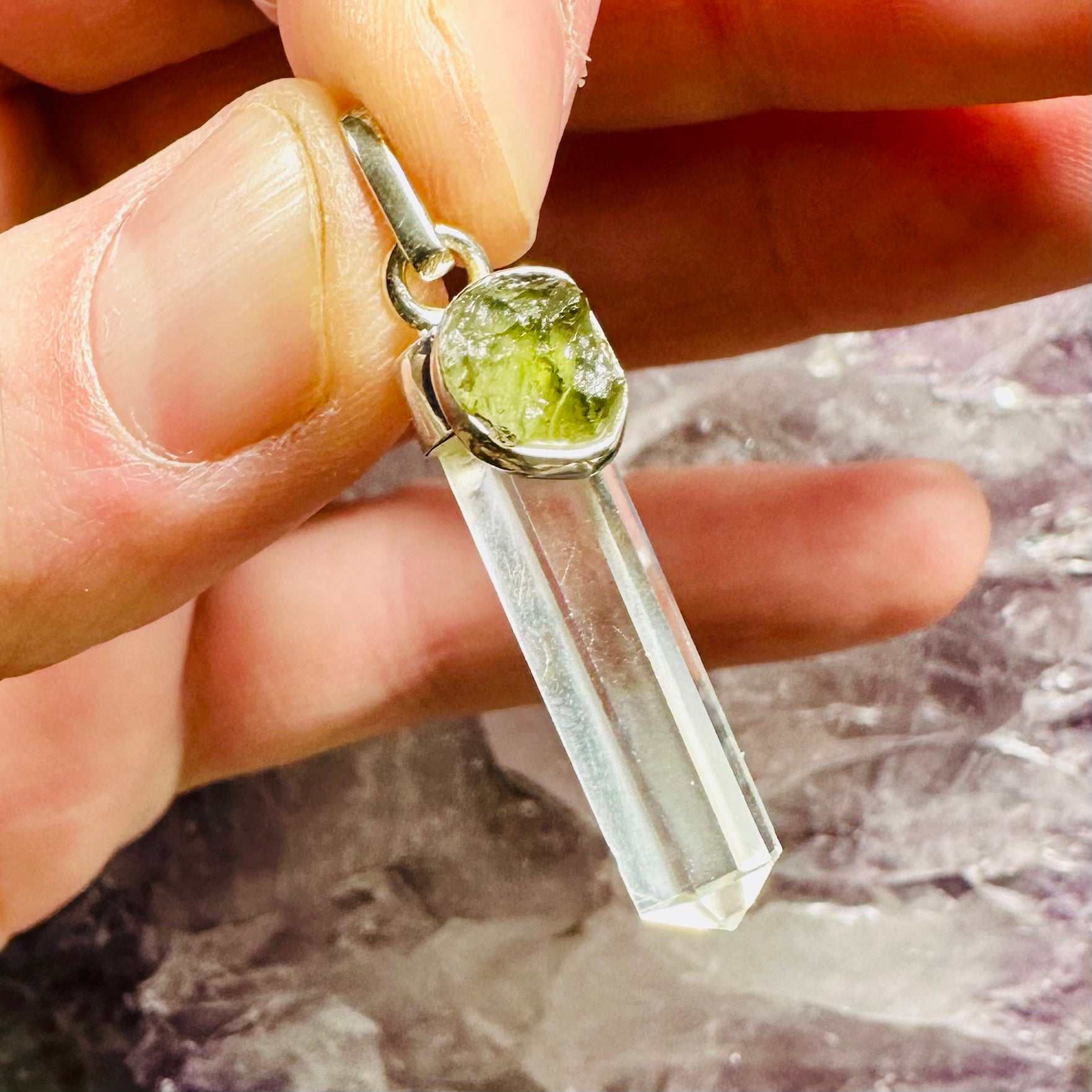 Moldavite And Quartz Pendant