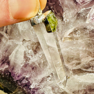 Moldavite And Quartz Pendant