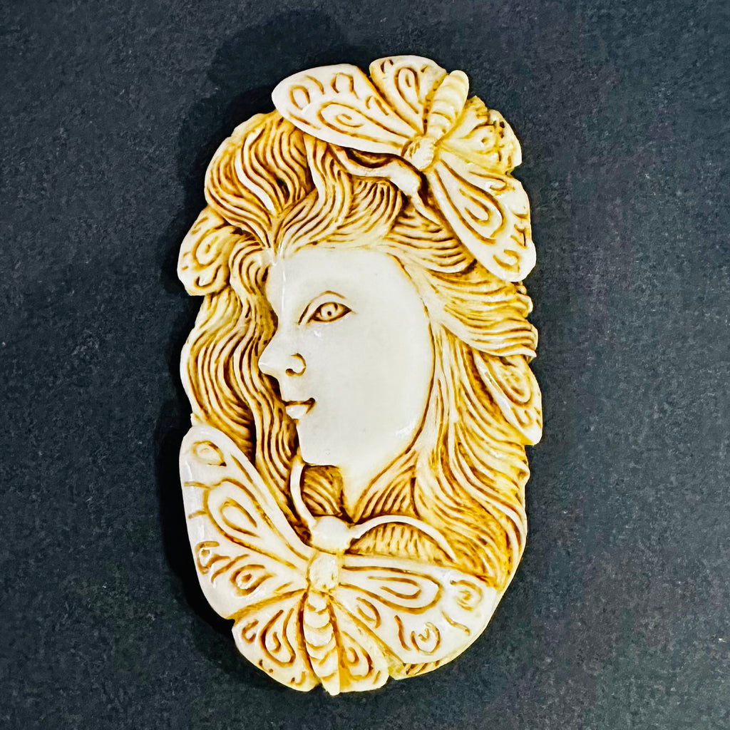 Carved Goddess With Butterflies Pendant