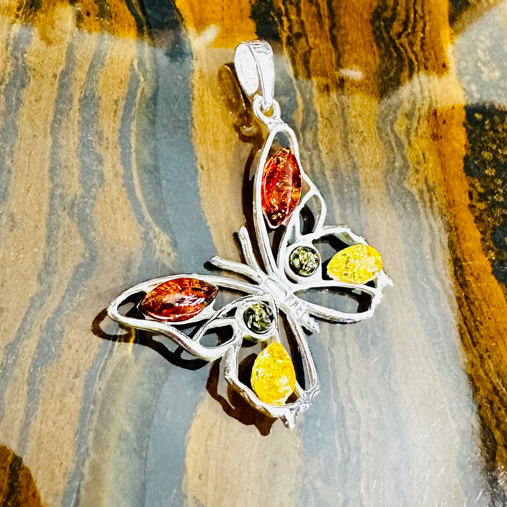 Mixed Amber Butterfly Pendant