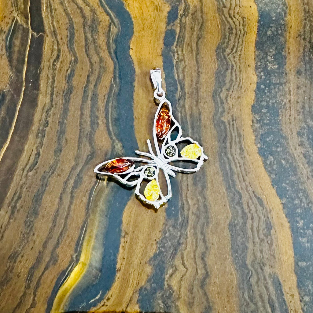 Mixed Amber Butterfly Pendant
