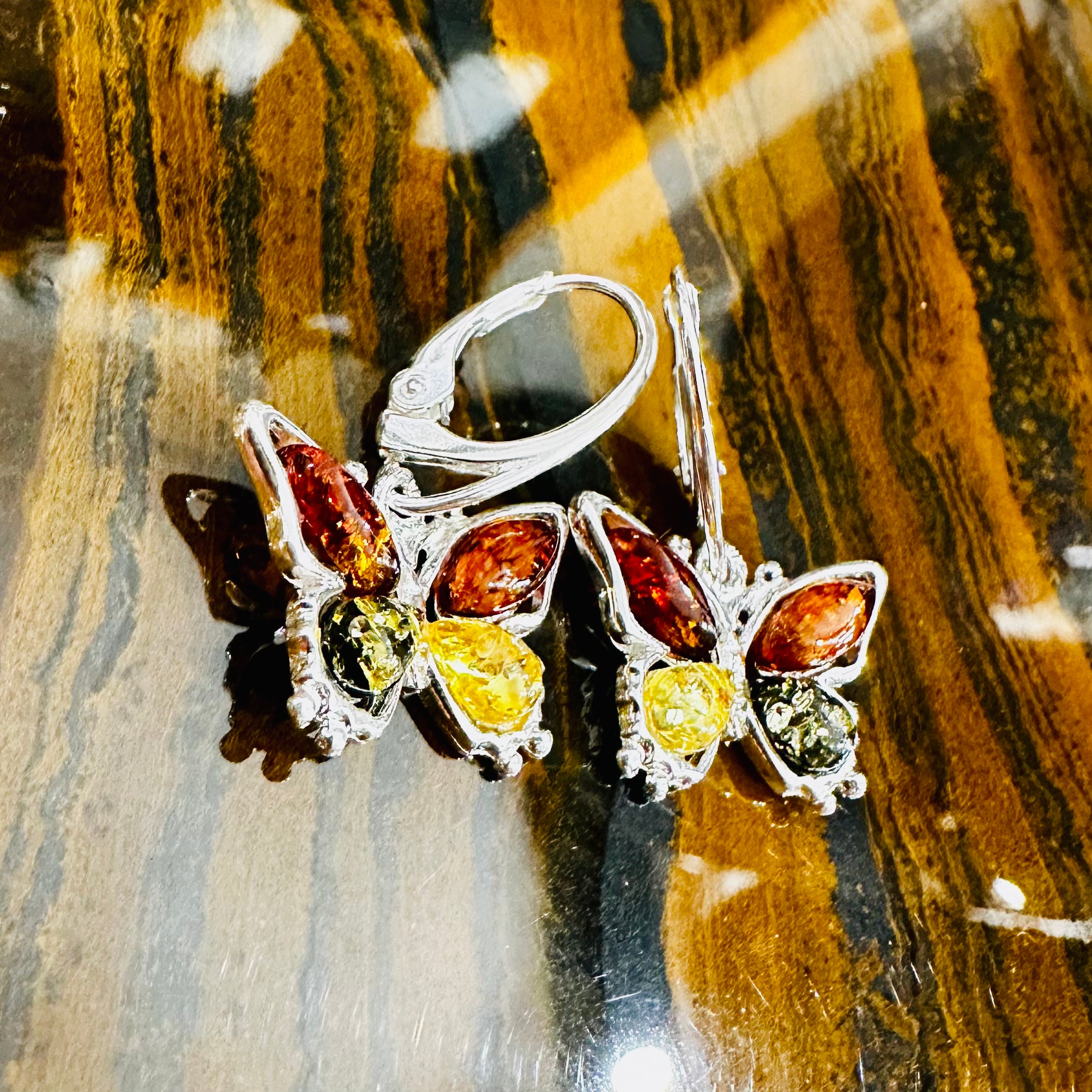 Mixed Amber Butterfly Earrings