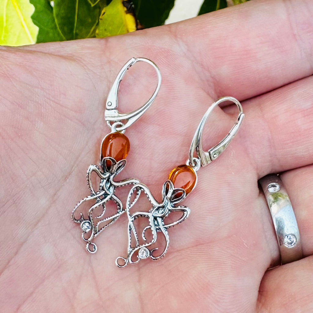 Amber Octopus Earrings