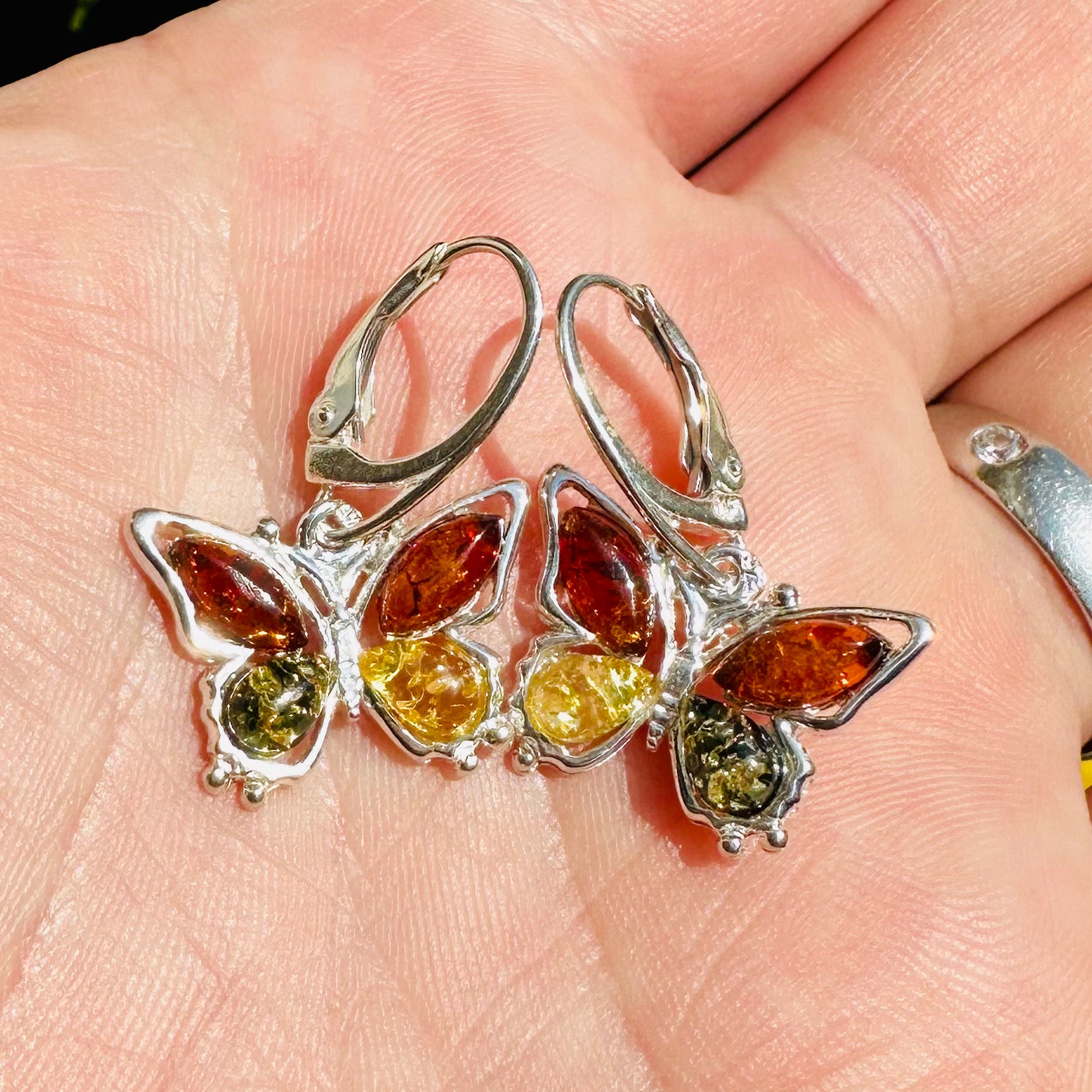 Mixed Amber Butterfly Earrings