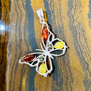 Mixed Amber Butterfly Pendant