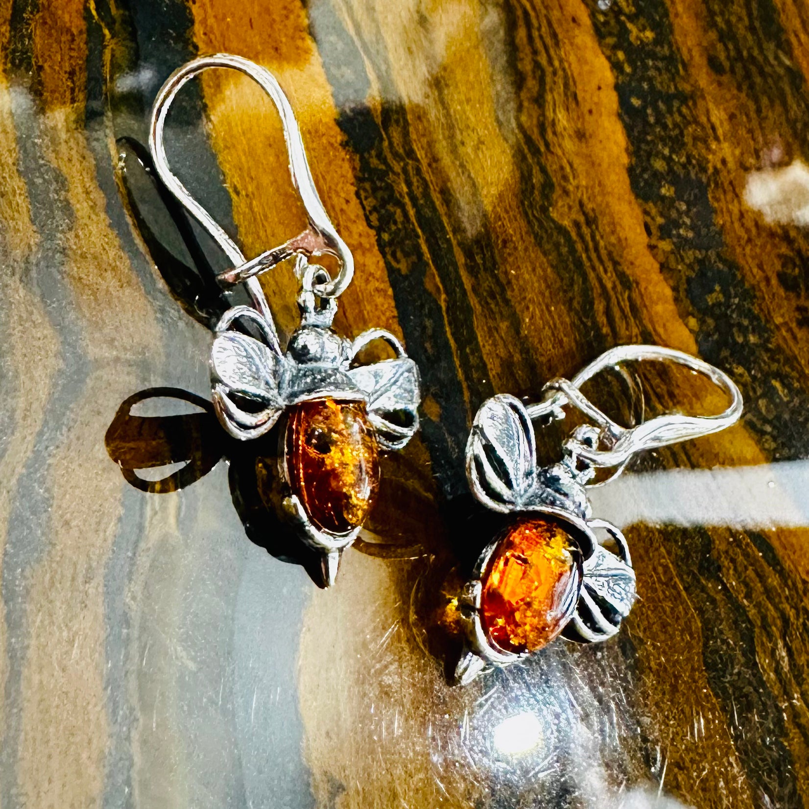 Amber Bee Drop Earrings