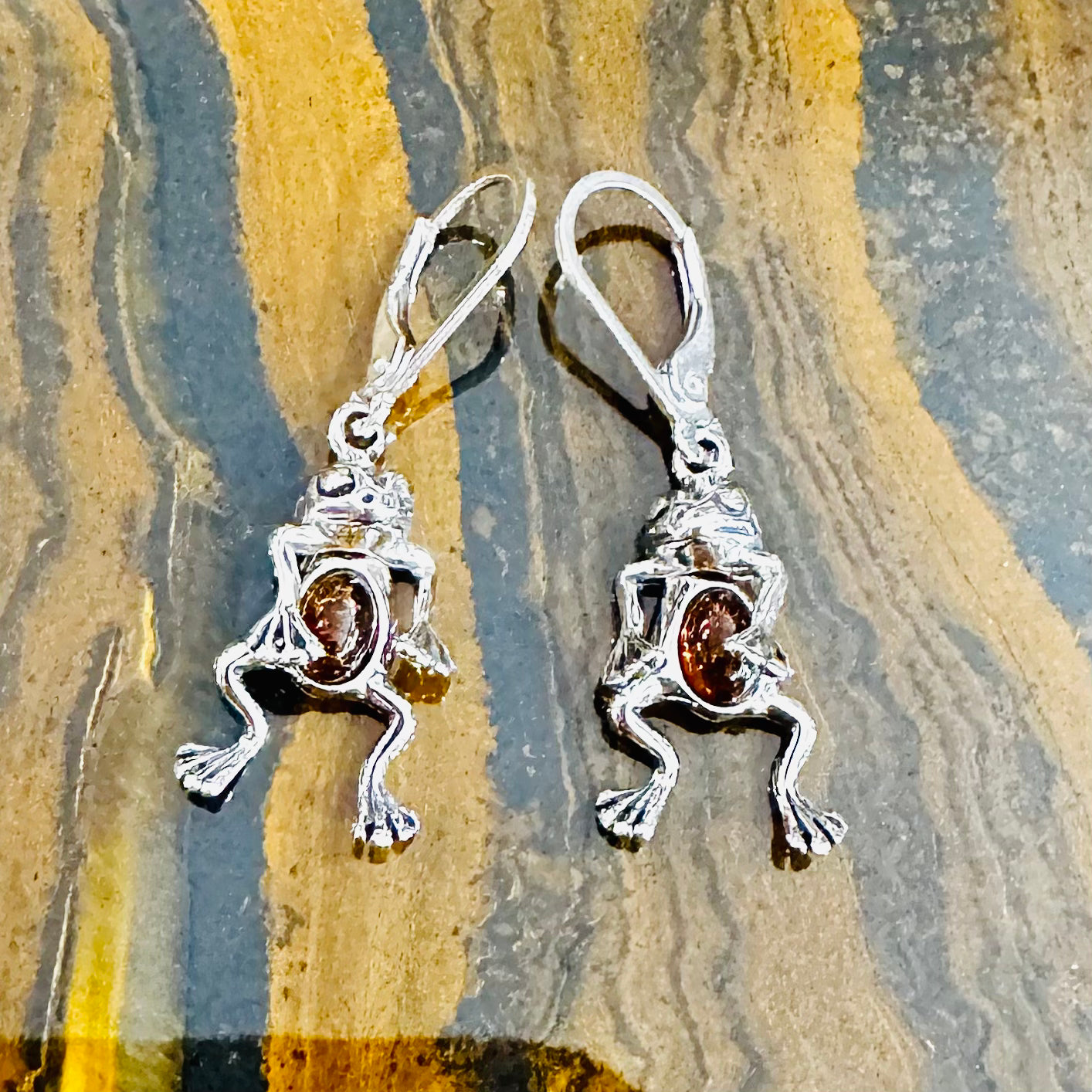 Amber Frog Earrings