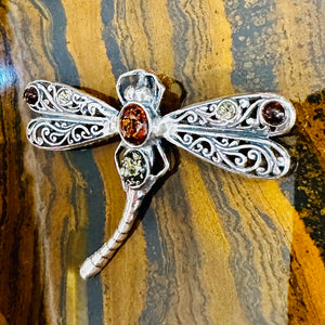 Amber Dragonfly Pendant/Brooch