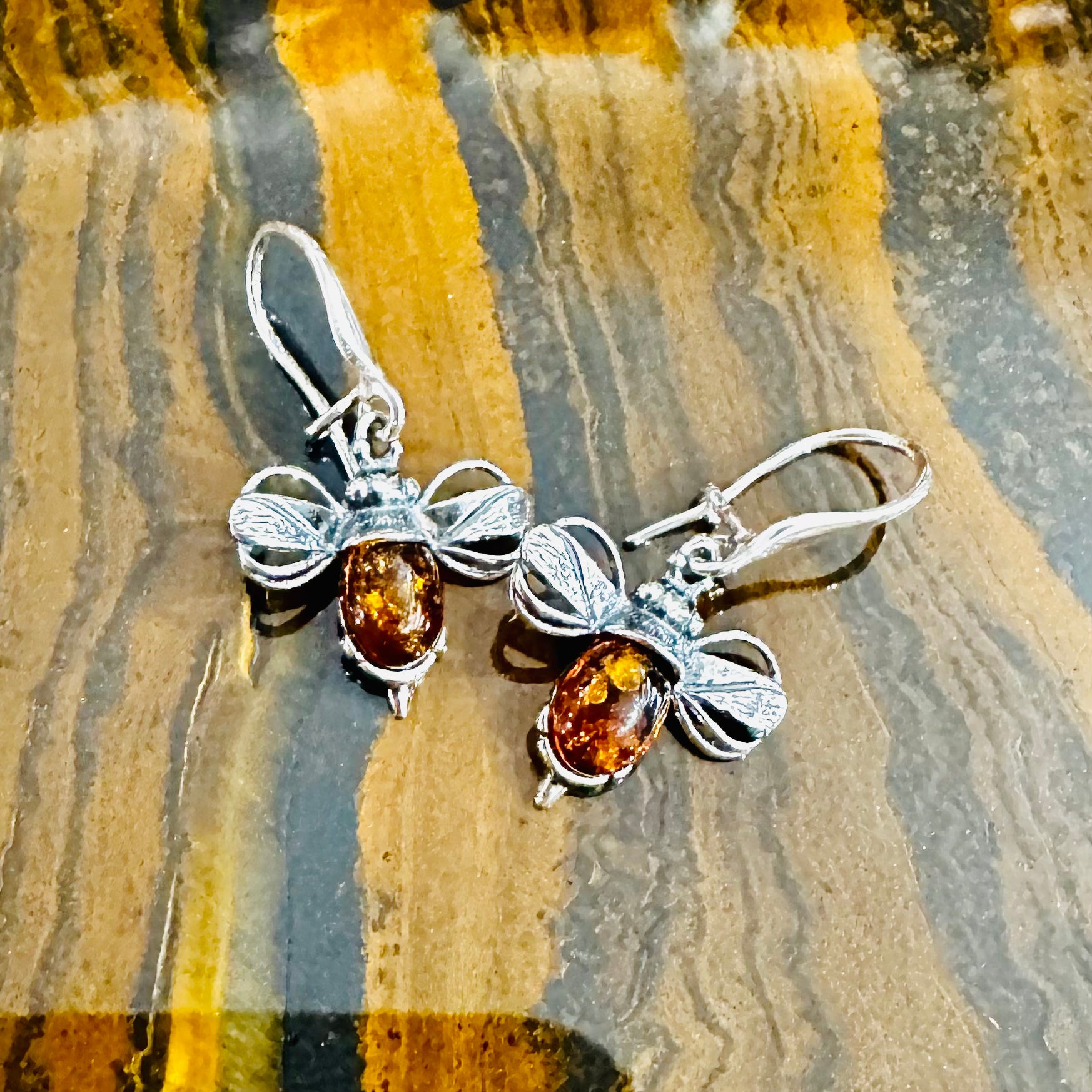 Amber Bee Drop Earrings