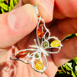 Mixed Amber Butterfly Pendant