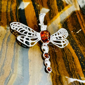 Amber Dragonfly Pendant