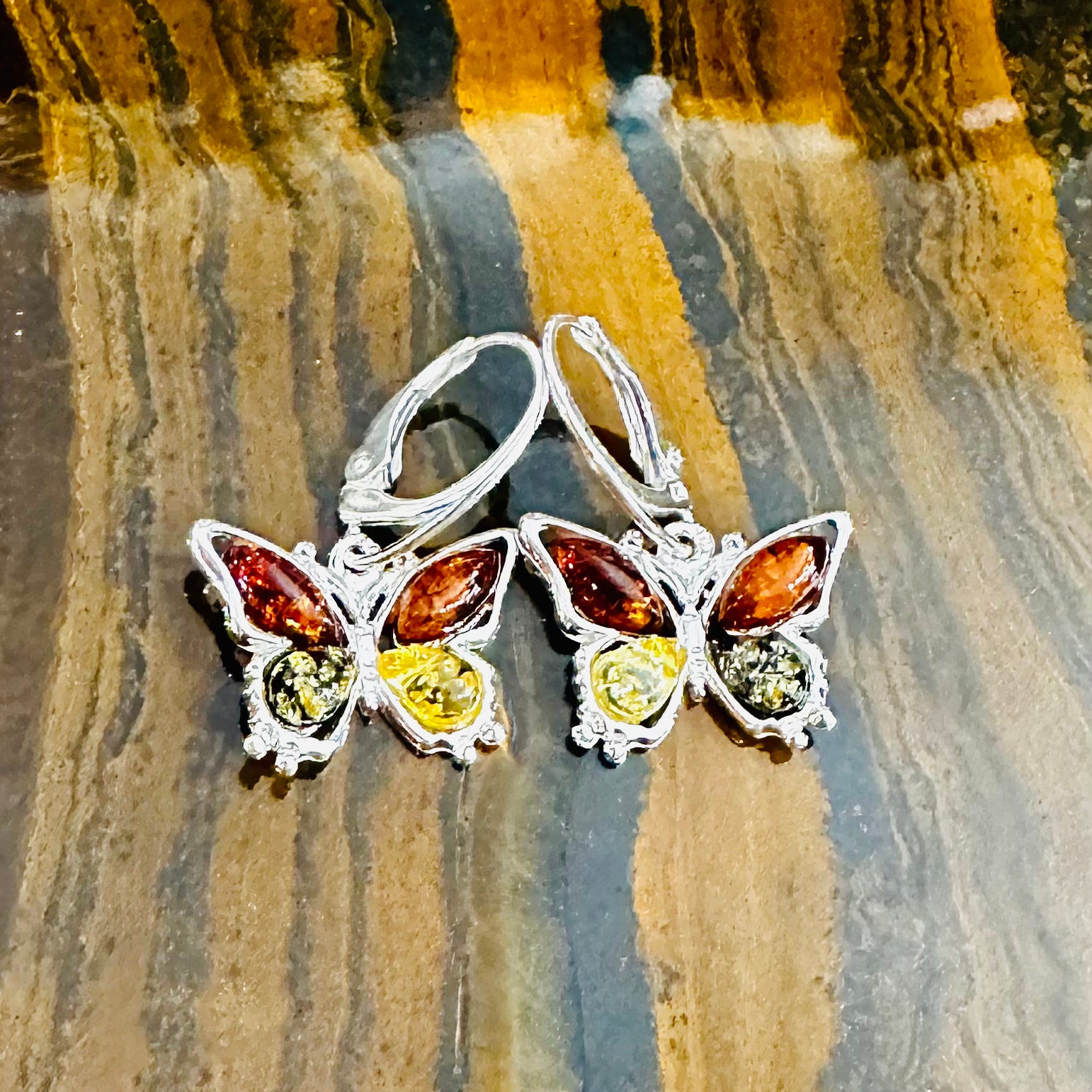 Mixed Amber Butterfly Earrings