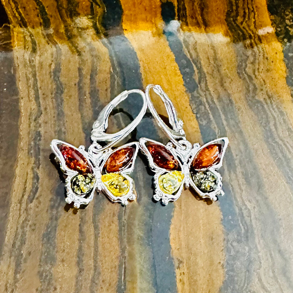 Mixed Amber Butterfly Earrings