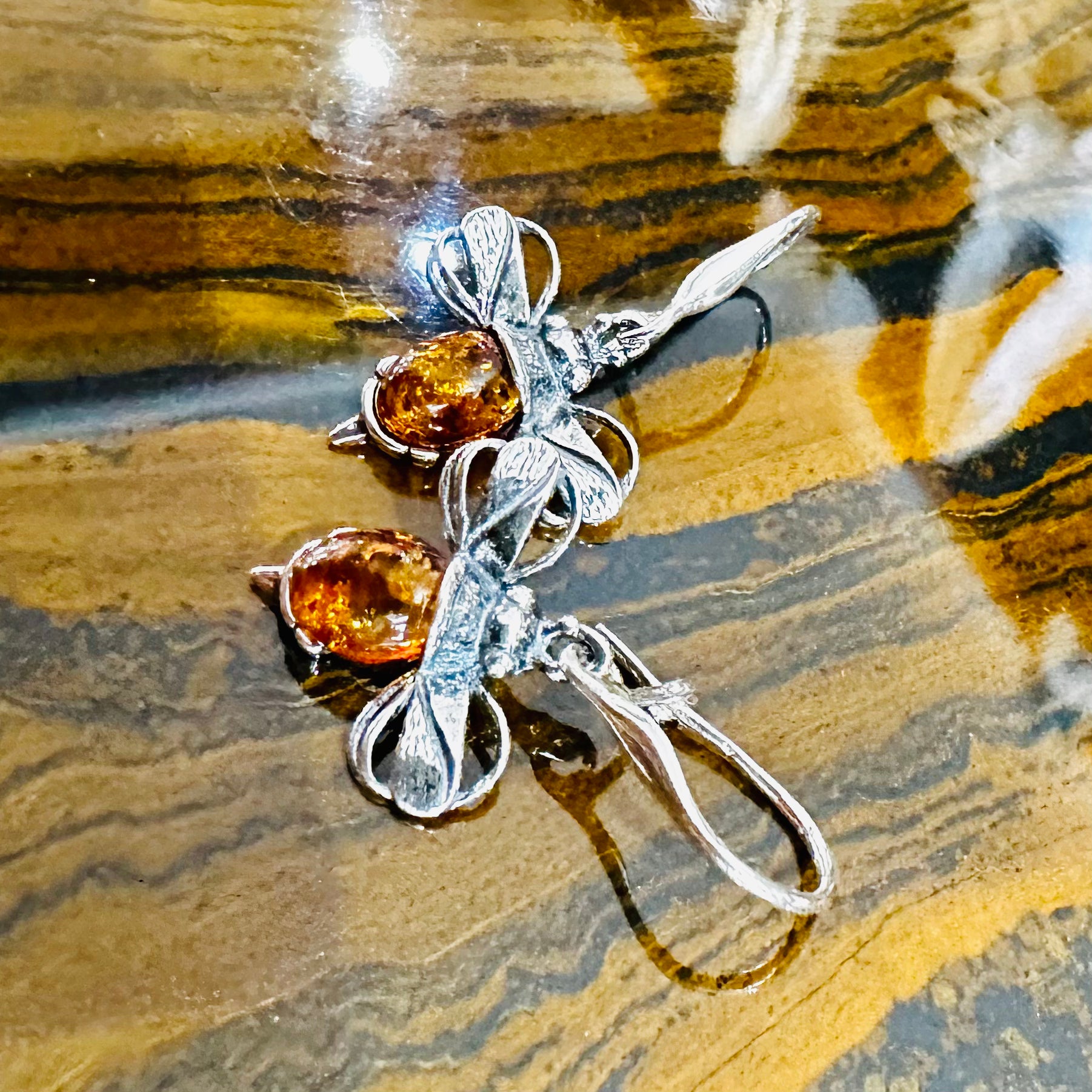 Amber Bee Drop Earrings