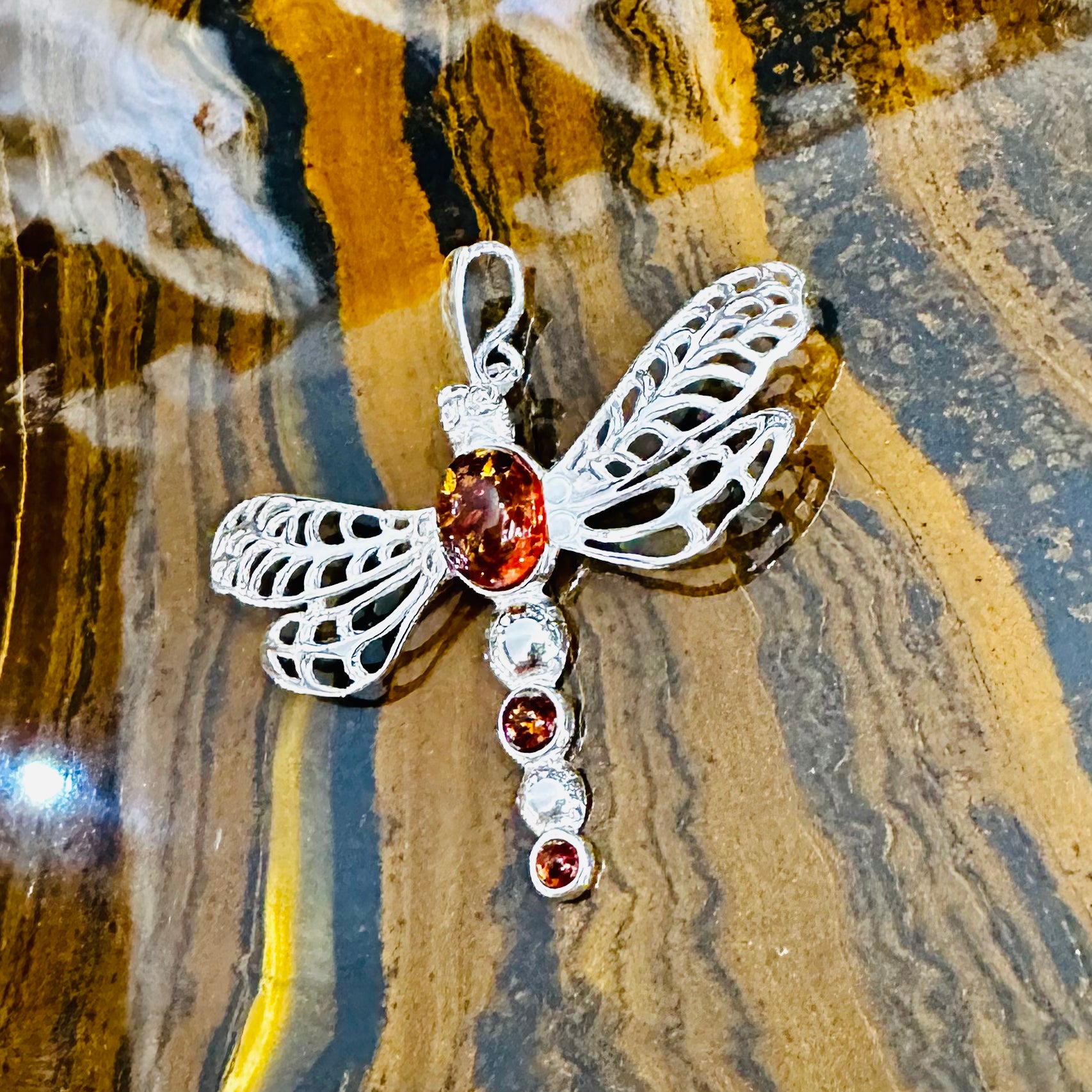 Amber Dragonfly Pendant