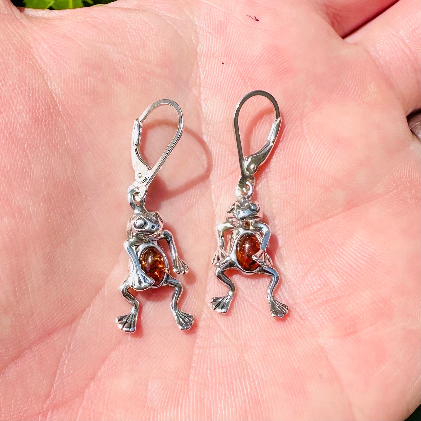 Amber Frog Earrings