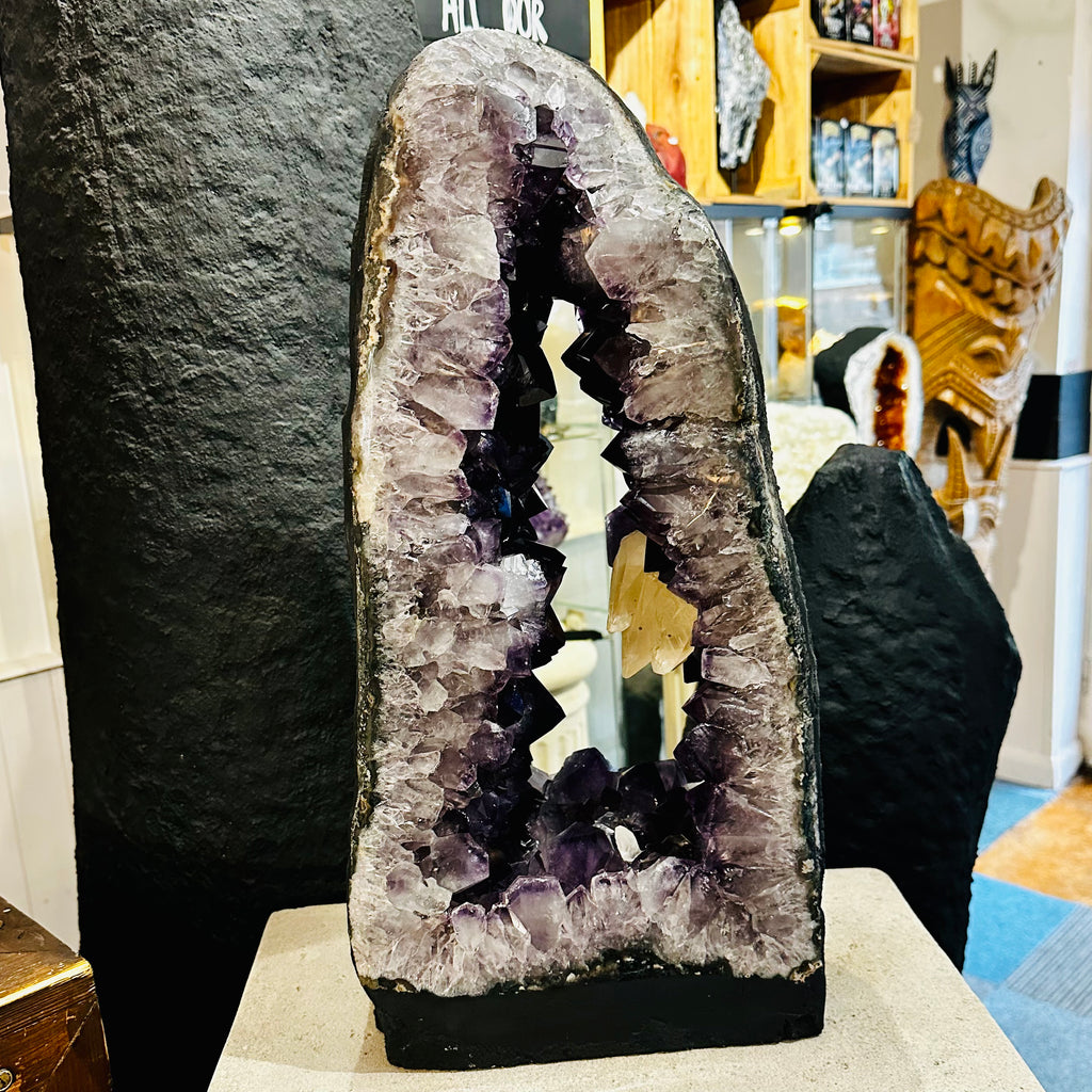 Open Backed Amethyst Church With Dog Tooth Calcite