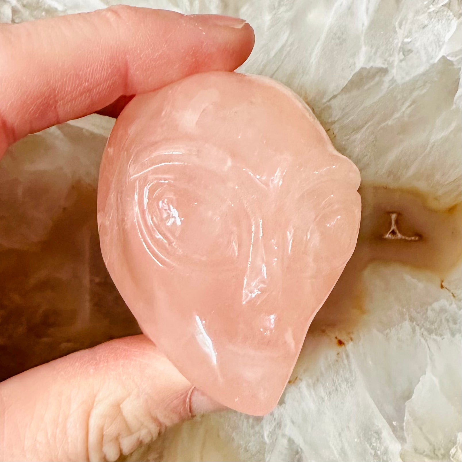 Carved Rose Quartz Alien