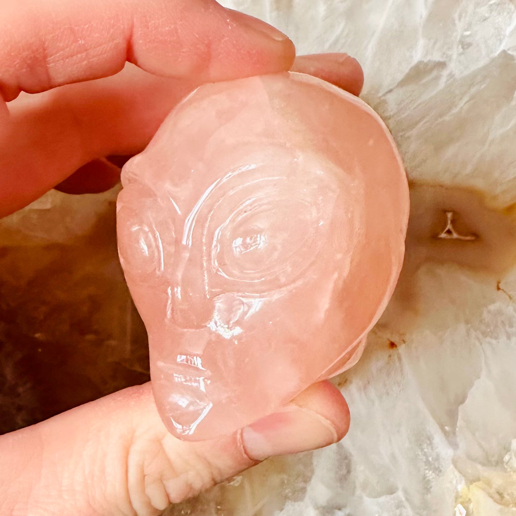 Carved Rose Quartz Alien