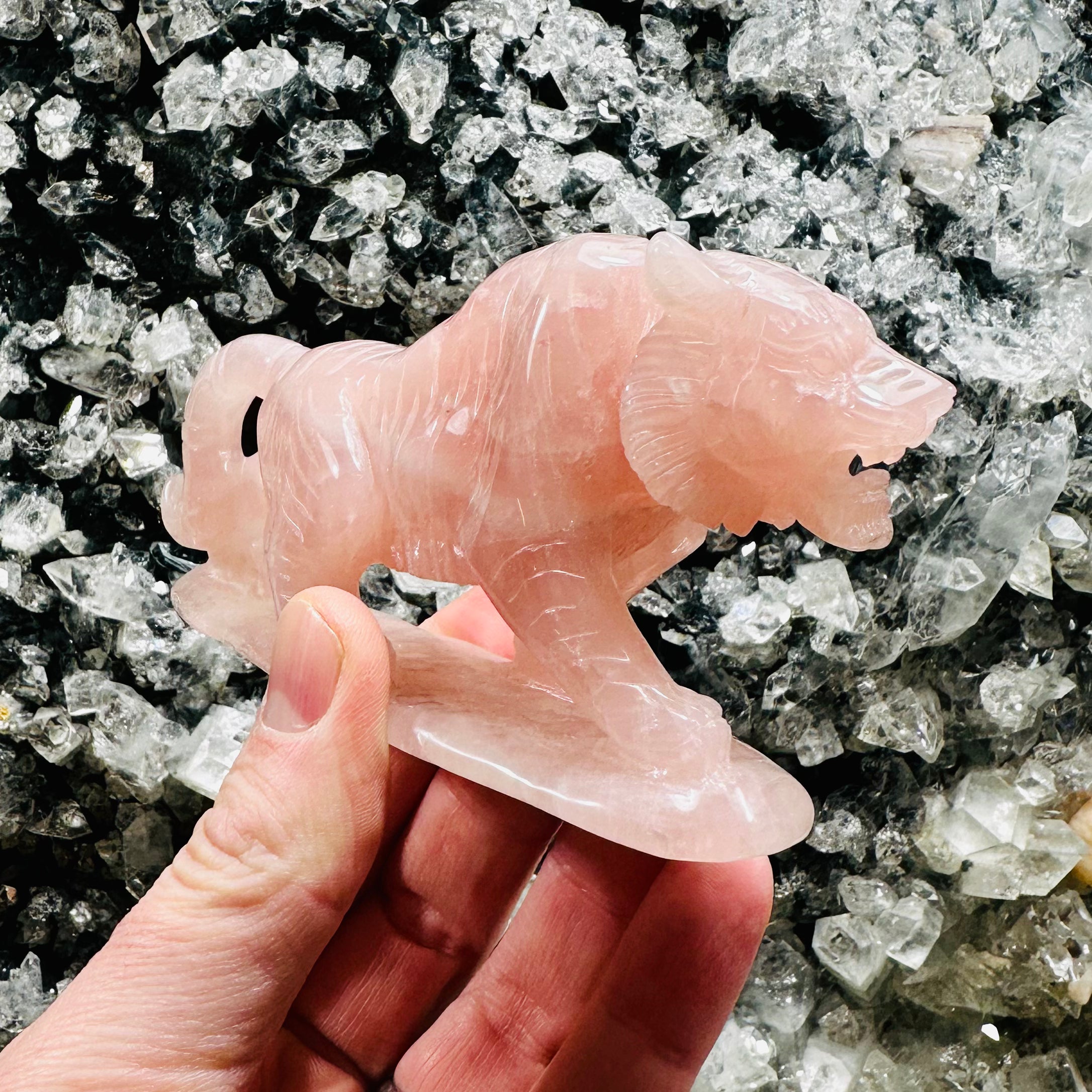 Carved Rose Quartz Tiger