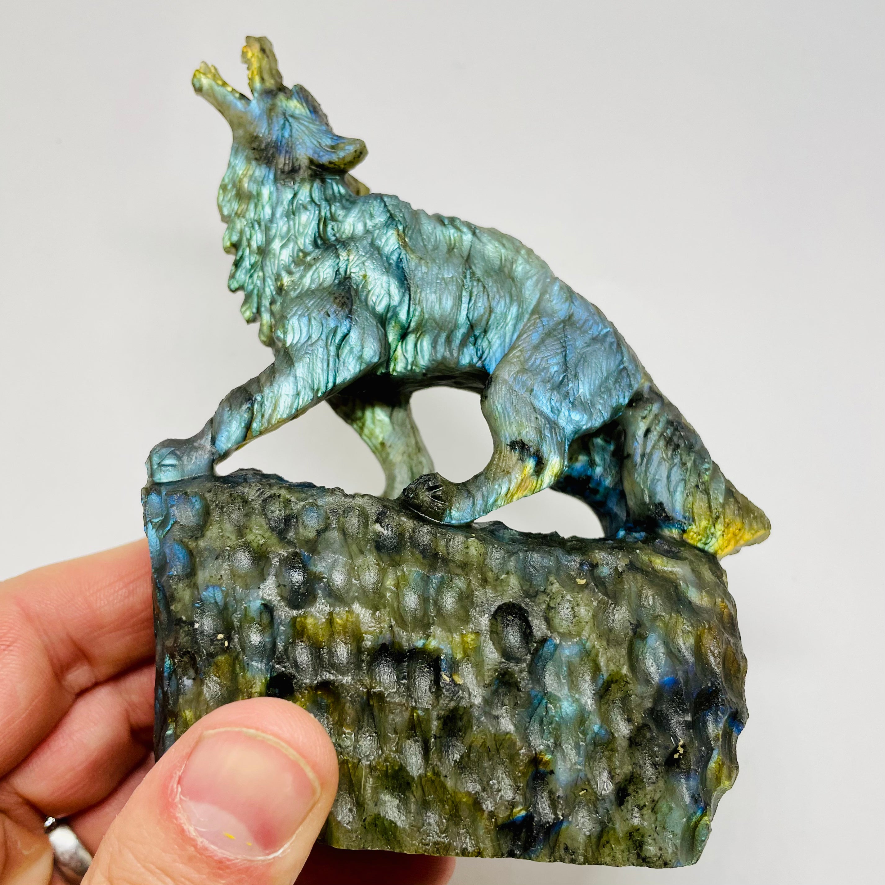 Hand Carved Labradorite Wolf