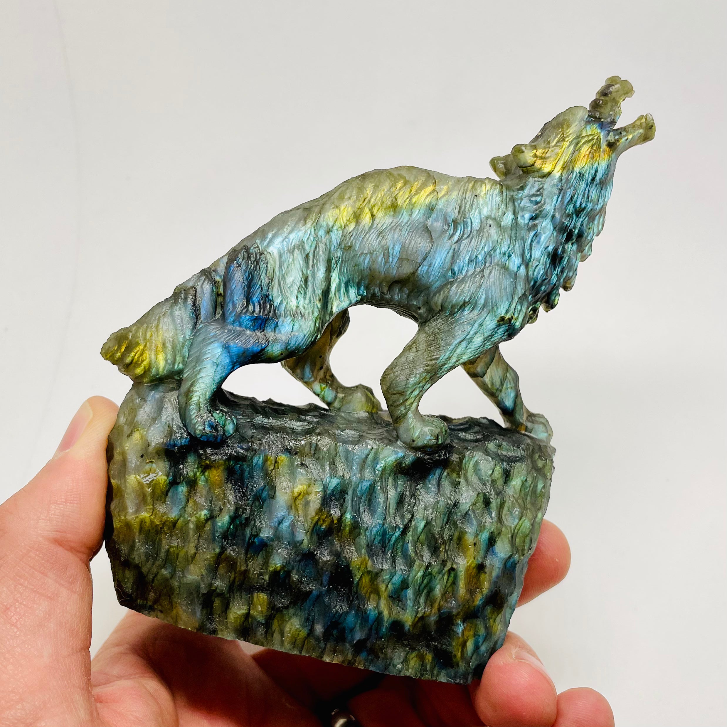 Hand Carved Labradorite Wolf