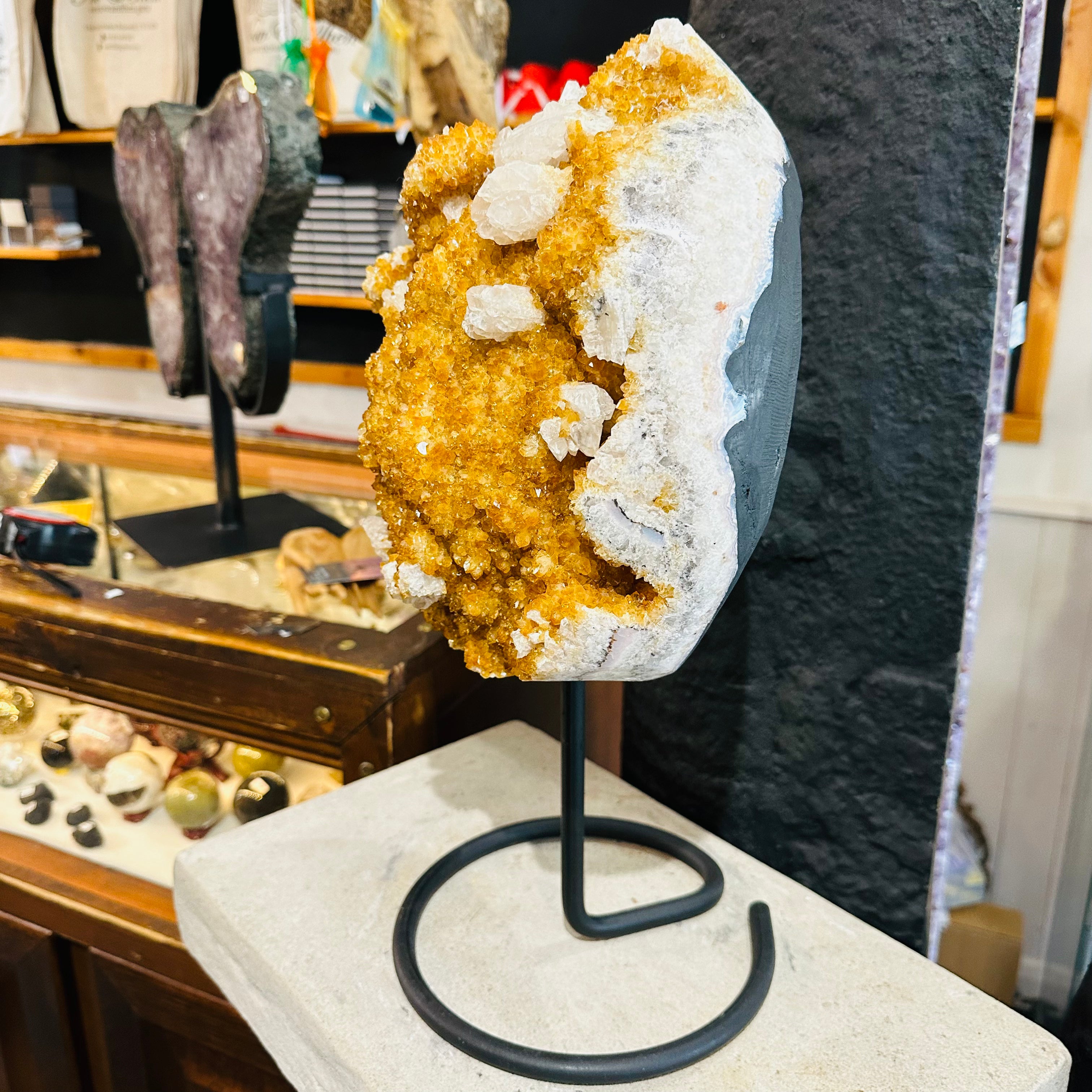 Large Citrine Cluster On Metal Stand