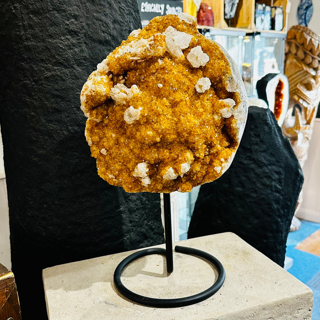 Large Citrine Cluster On Metal Stand
