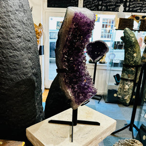 Amethyst With Calcite On Metal Stand