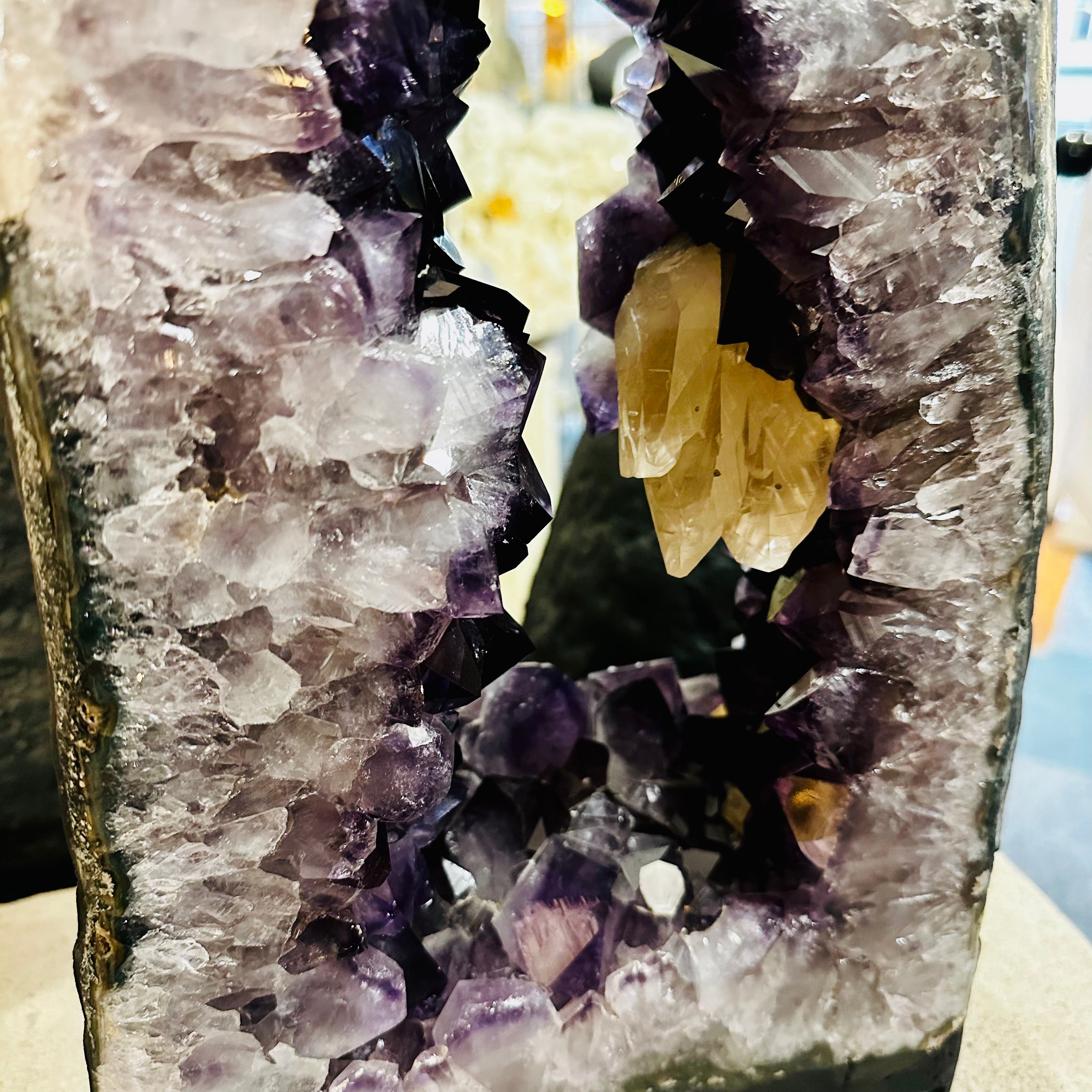 Open Backed Amethyst Church With Dog Tooth Calcite