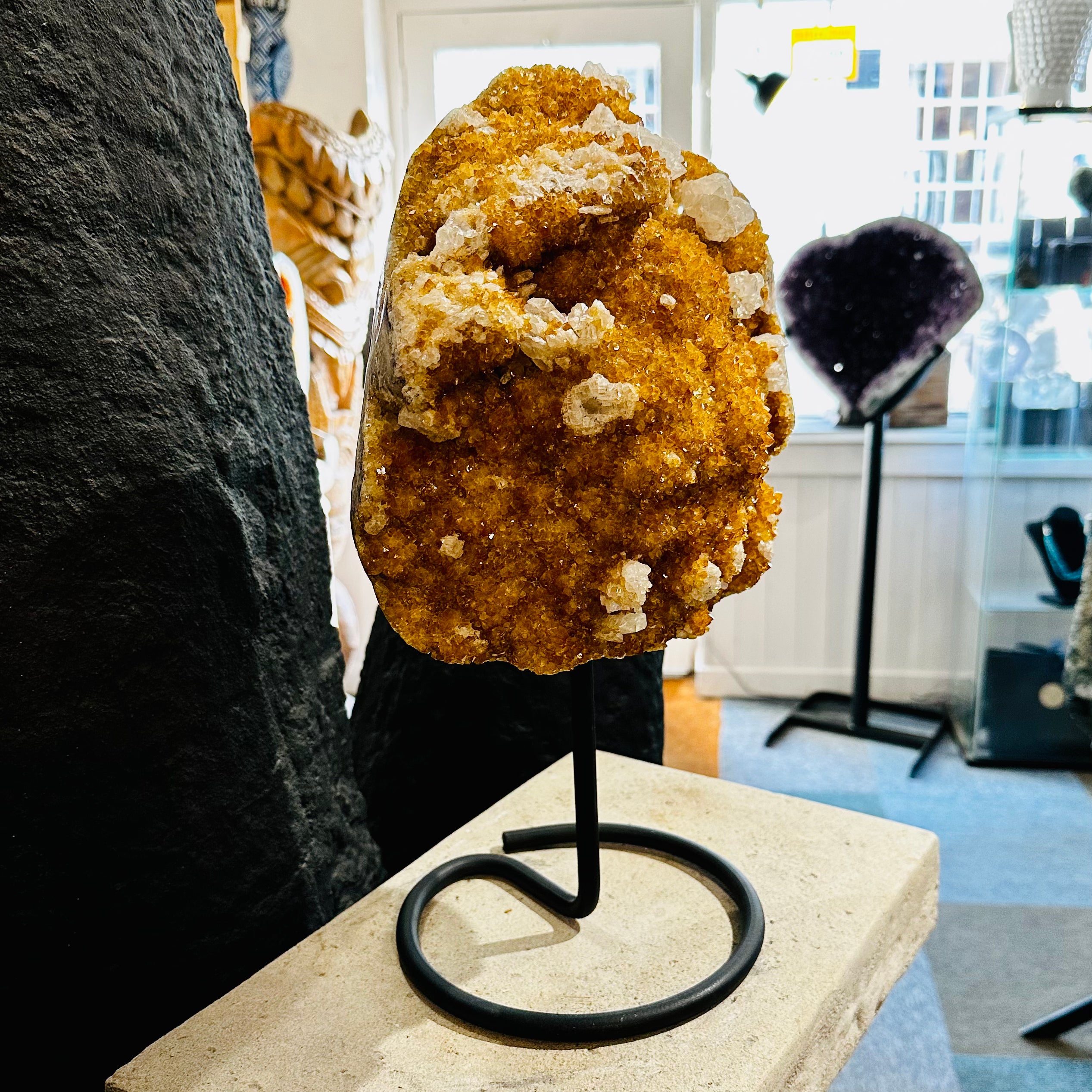 Large Citrine Cluster On Metal Stand