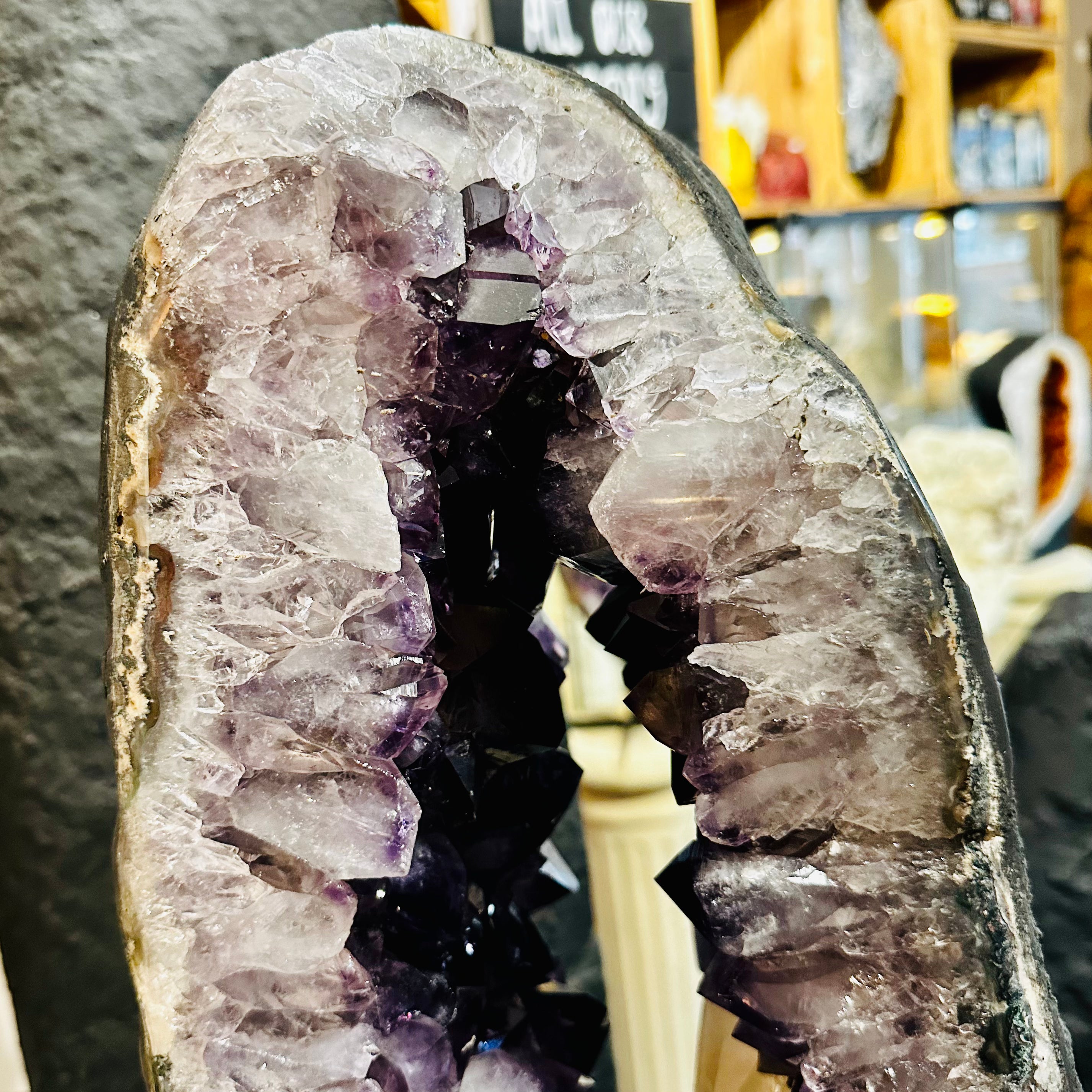 Open Backed Amethyst Church With Dog Tooth Calcite