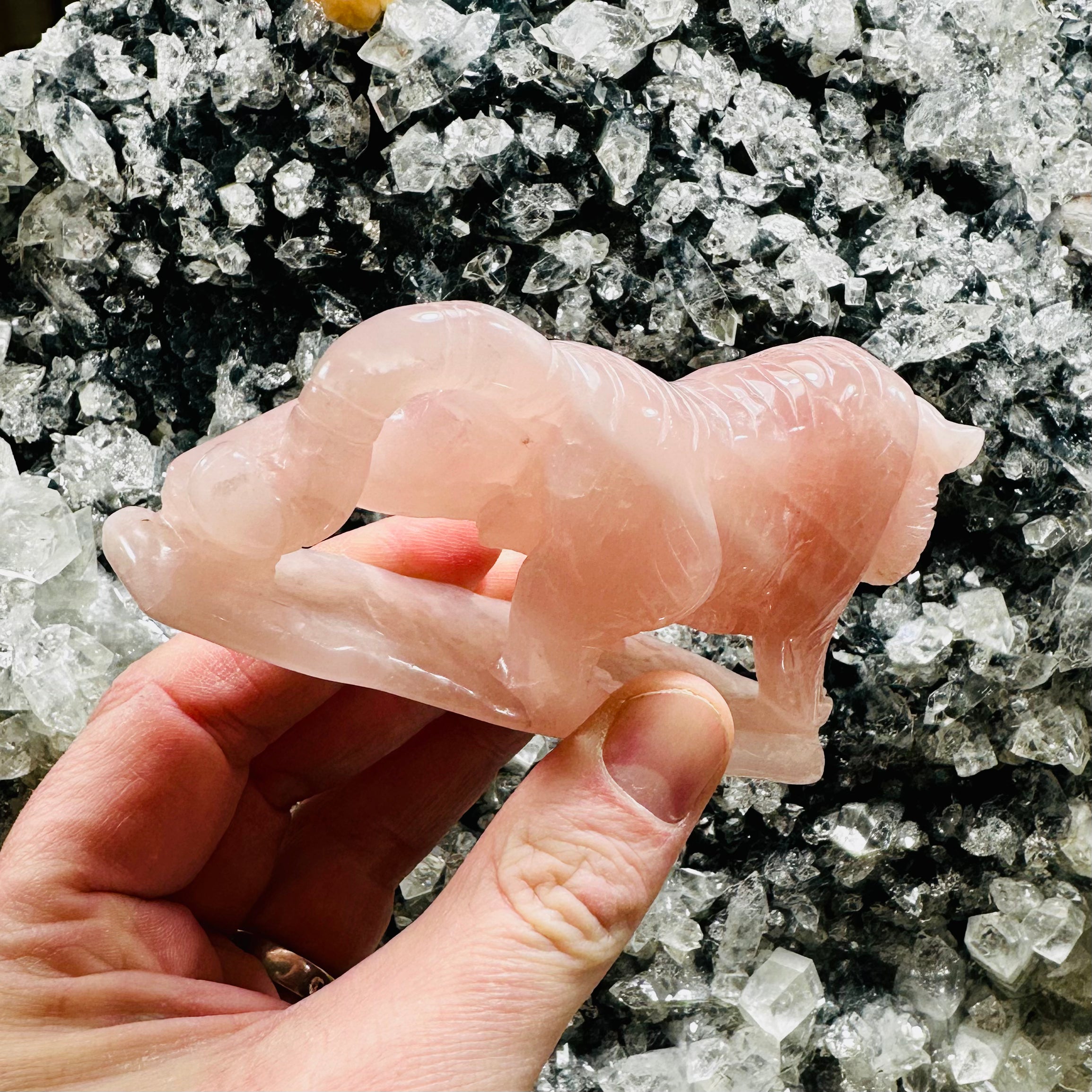 Carved Rose Quartz Tiger